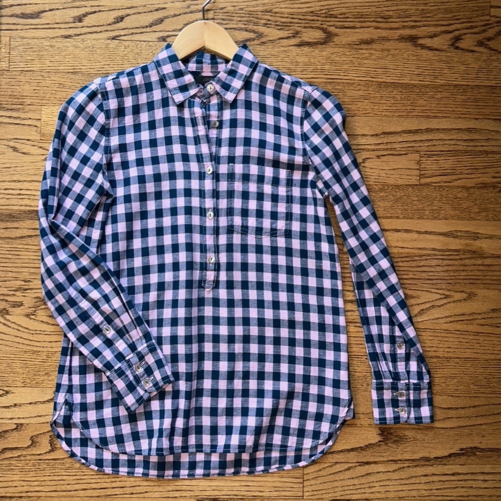 J. Crew Pink and Navy Plaid Button Down Shirt